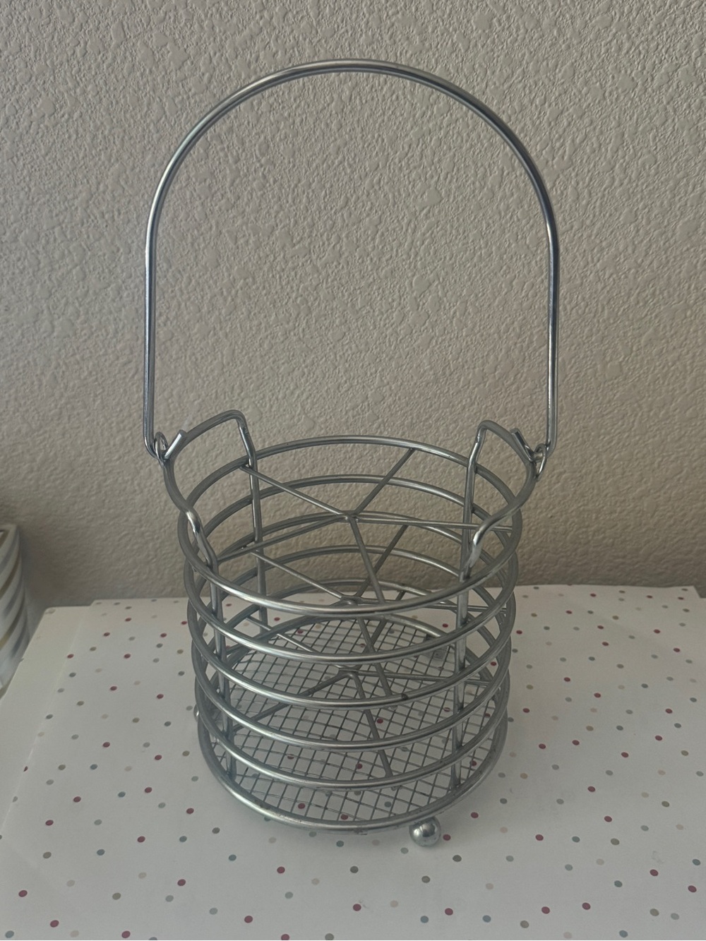 Silver Metal Wire Utensil & Cutlery Holder with Handle